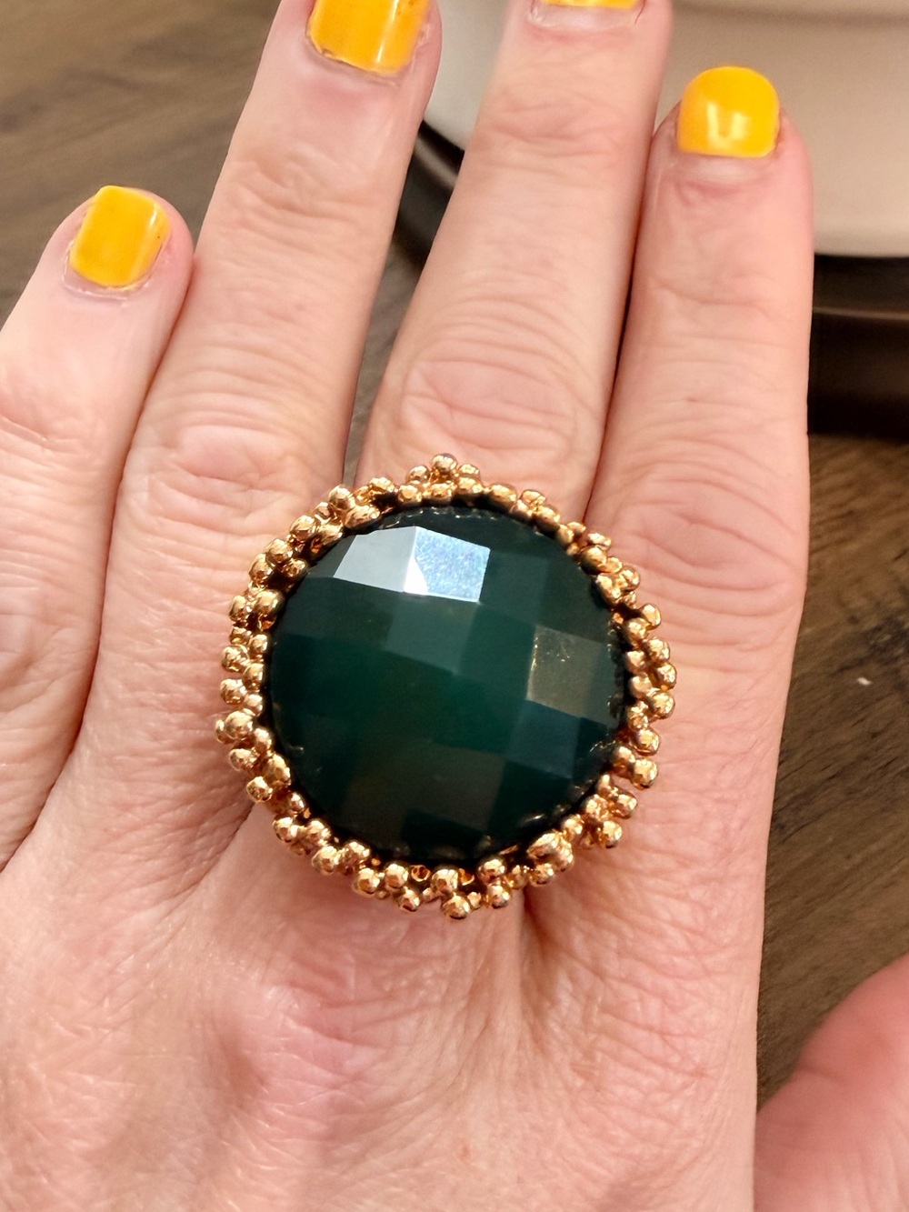 Vintage Gold and Green Faceted Stone Adjustable Statement Ring